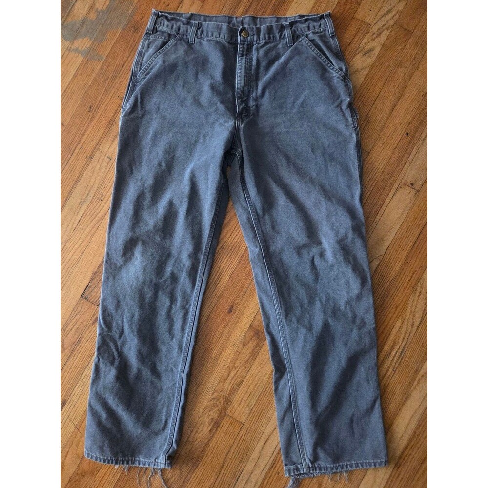 Y2K Carhartt B11 PTB Petrol Blue Duck Carpenter Work Pants 38x34 Distressed